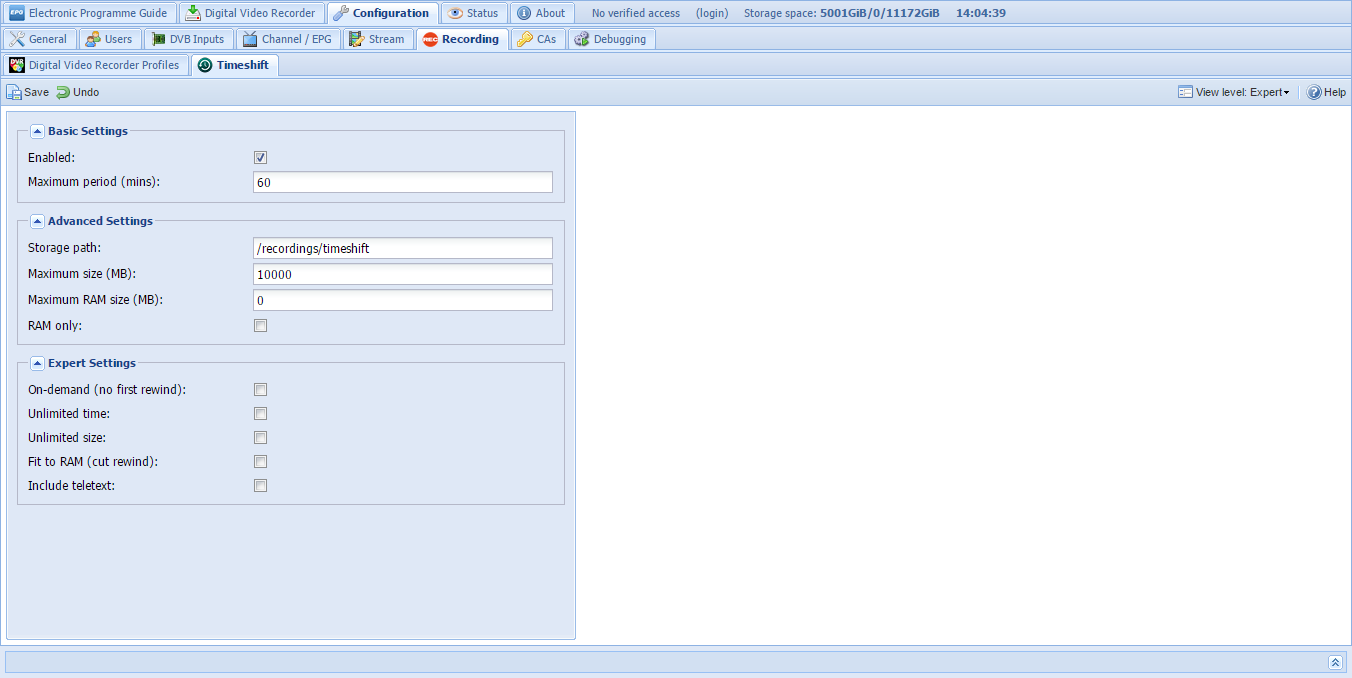 Timeshift configuration